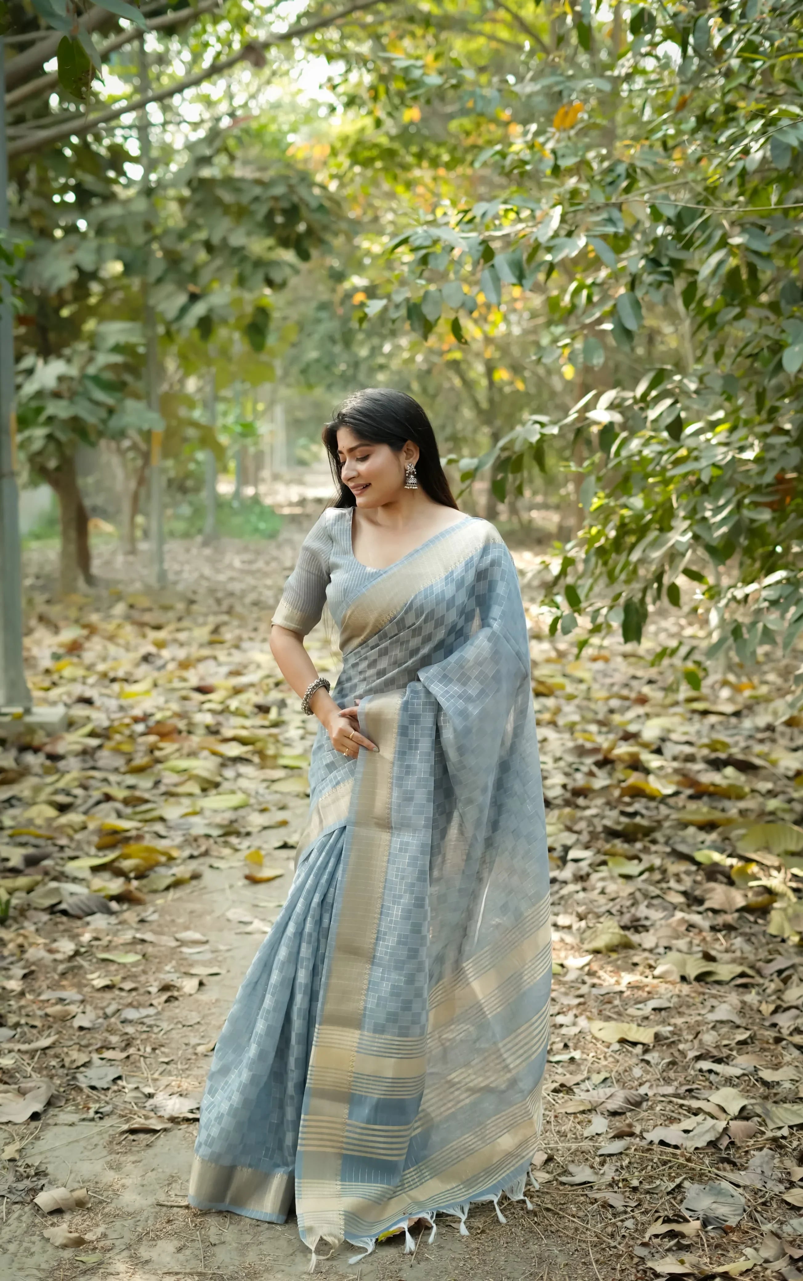Pastel Blue Zari Work Soft Kalyani Silk Saree
