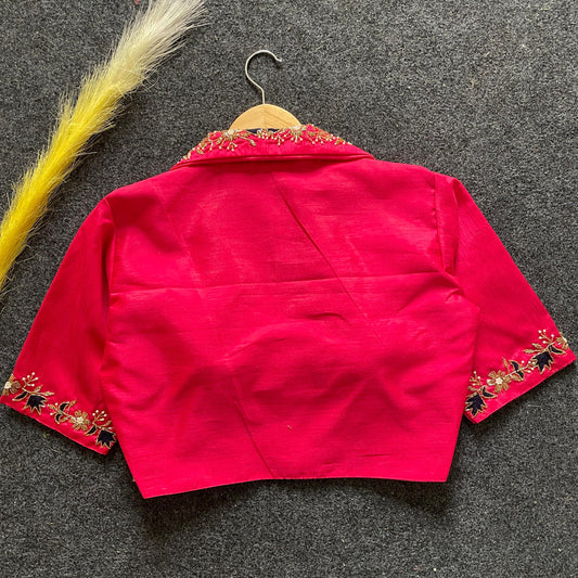 Dark Pink Embroidery Work Banglori Silk Blouse