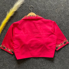 Dark Pink Embroidery Work Banglori Silk Blouse