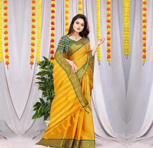 Orange Zari Work Silk Saree