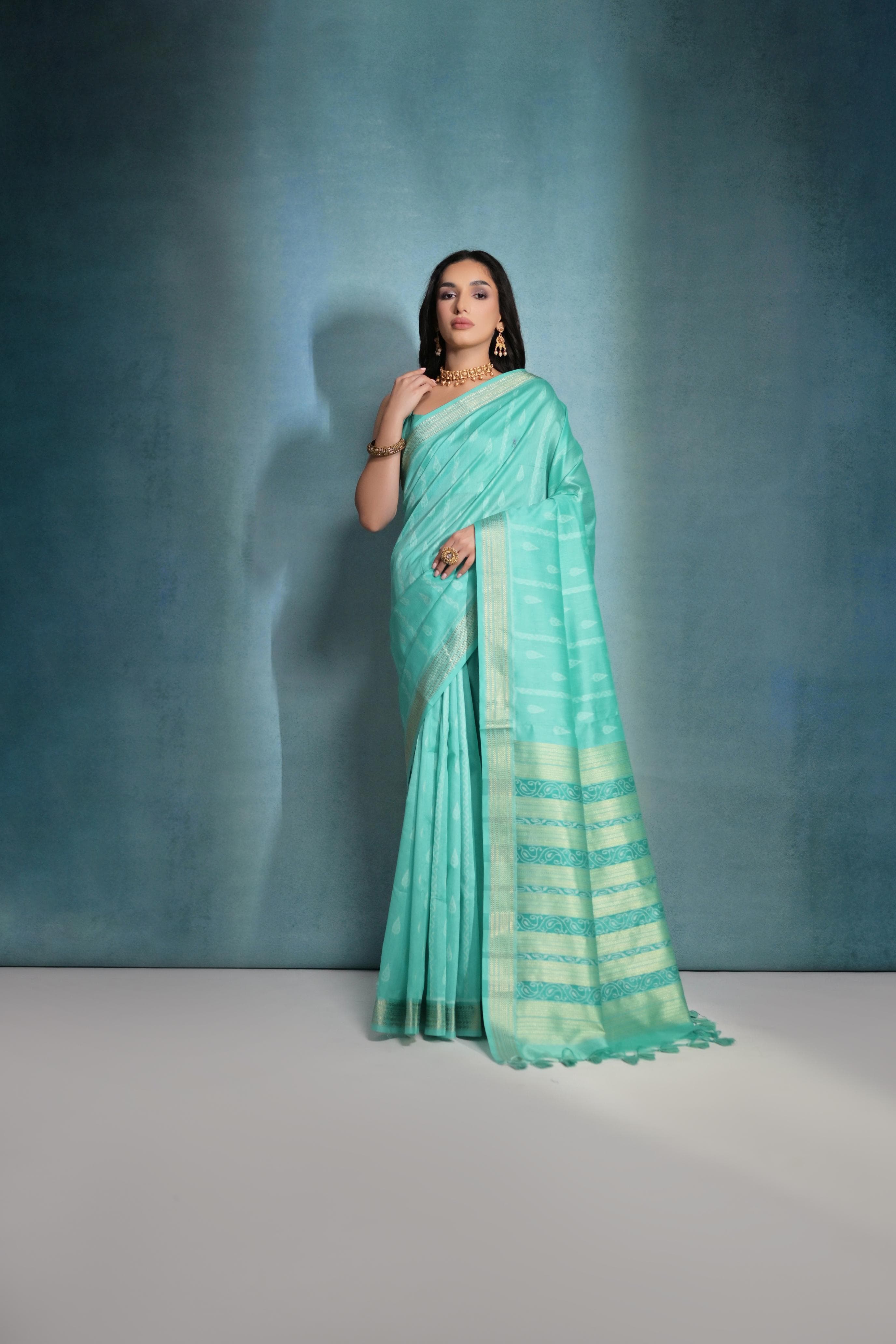 Pastel Blue Zari Work Soft Kalyani Silk Saree