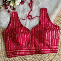 Dark Pink Zari Work Silk Blouse