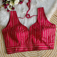 Red Zari Work Silk Blouse