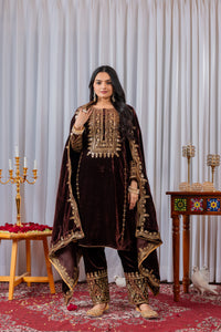 Brown Sequins Embroidery Viscose Velvet Suit