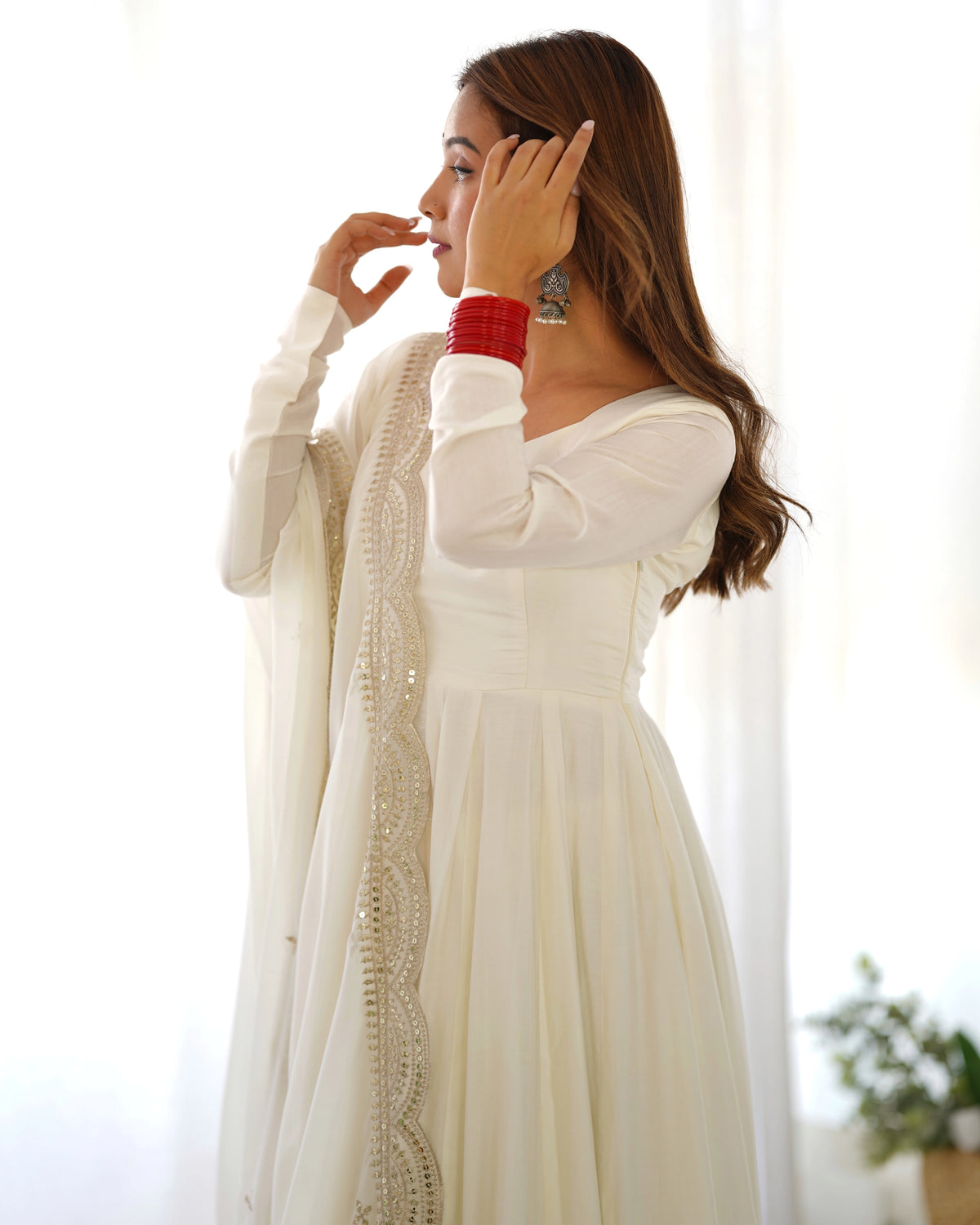 White Roman Silk Chanderi Suit