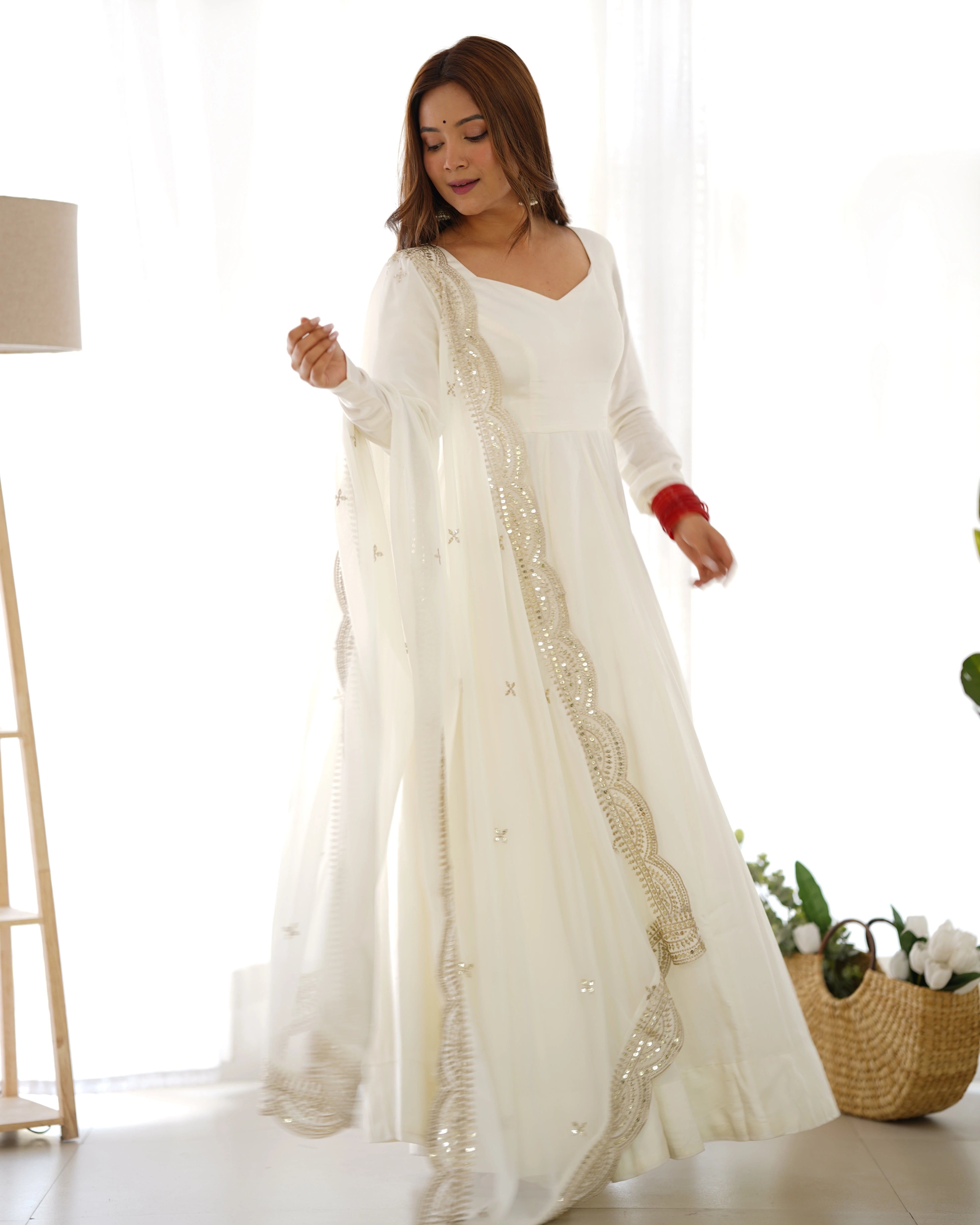 White Roman Silk Chanderi Suit