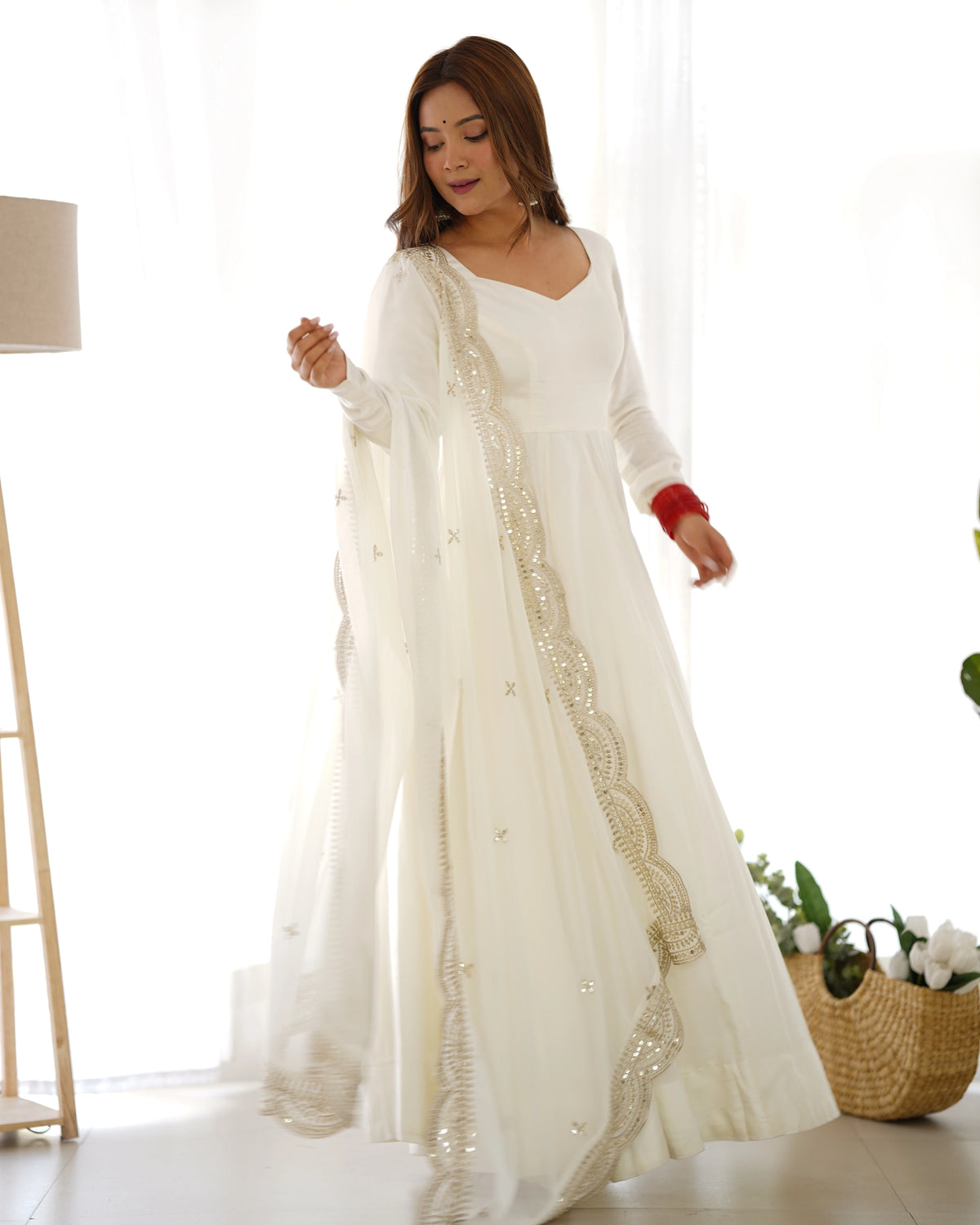 White Roman Silk Chanderi Suit