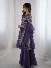 Lavender Embroidery Sequin Work Crunchy Silk Suit
