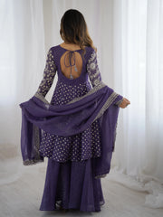 Lavender Embroidery Sequin Work Crunchy Silk Suit