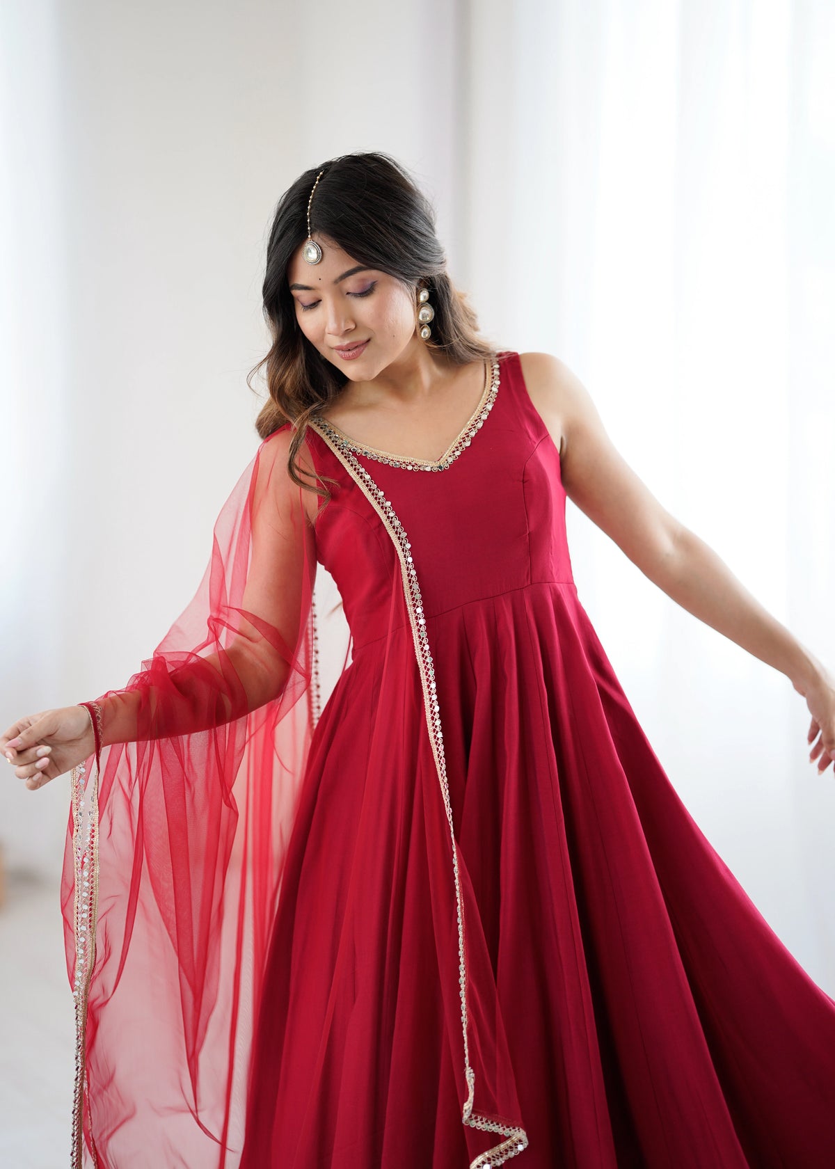 Maroon Maya Chanderi Anarkali set – Kalyanja. 