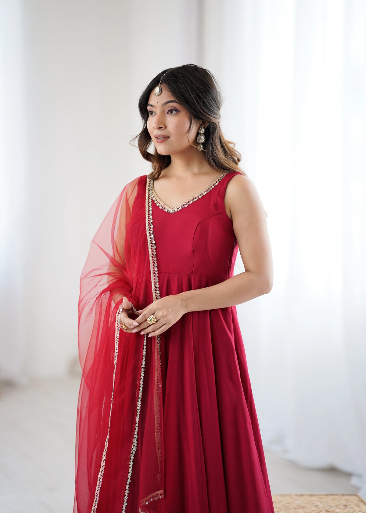 Maroon Maya Chanderi Anarkali set – Kalyanja. 