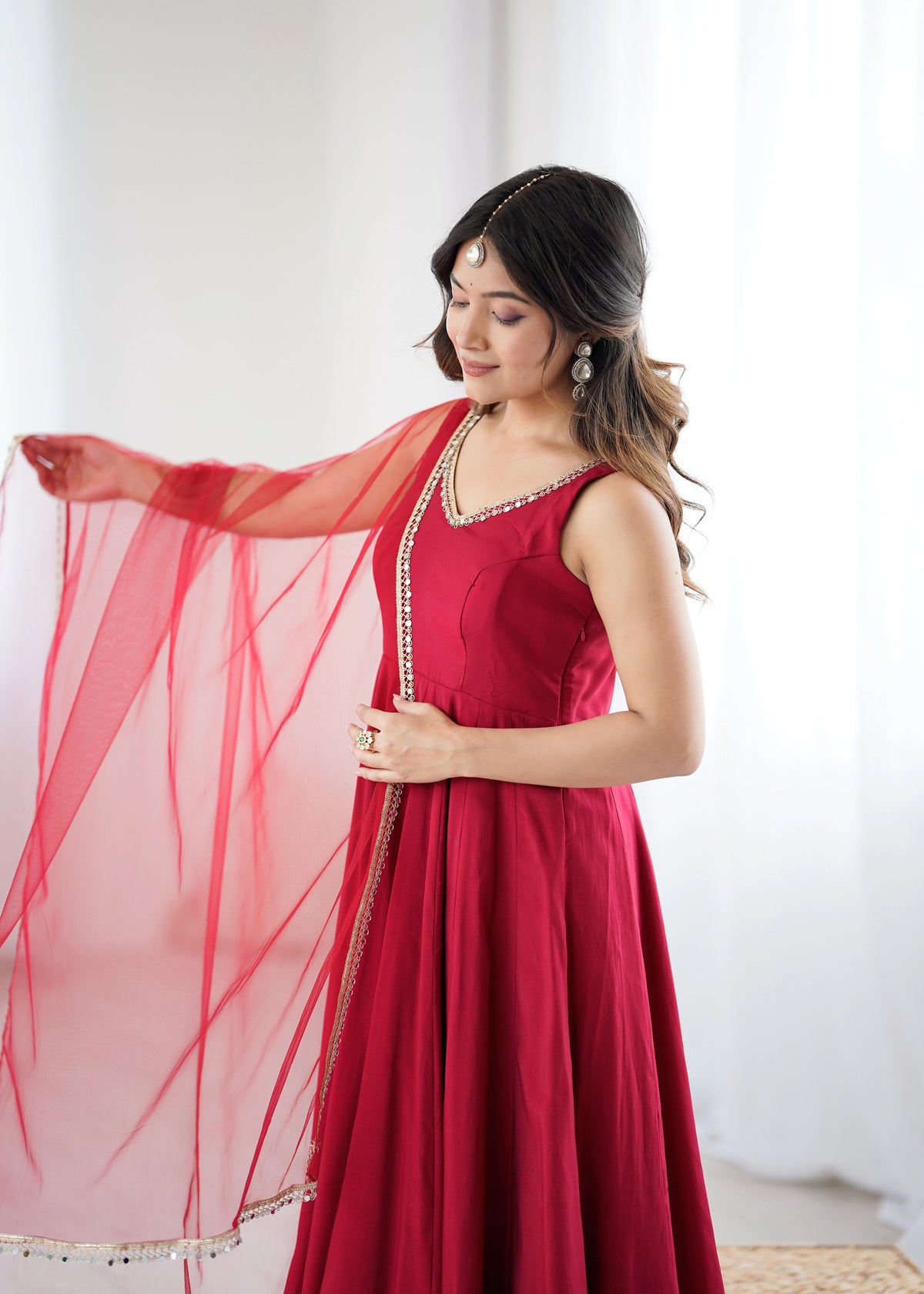 Maroon Maya Chanderi Anarkali set – Kalyanja. 