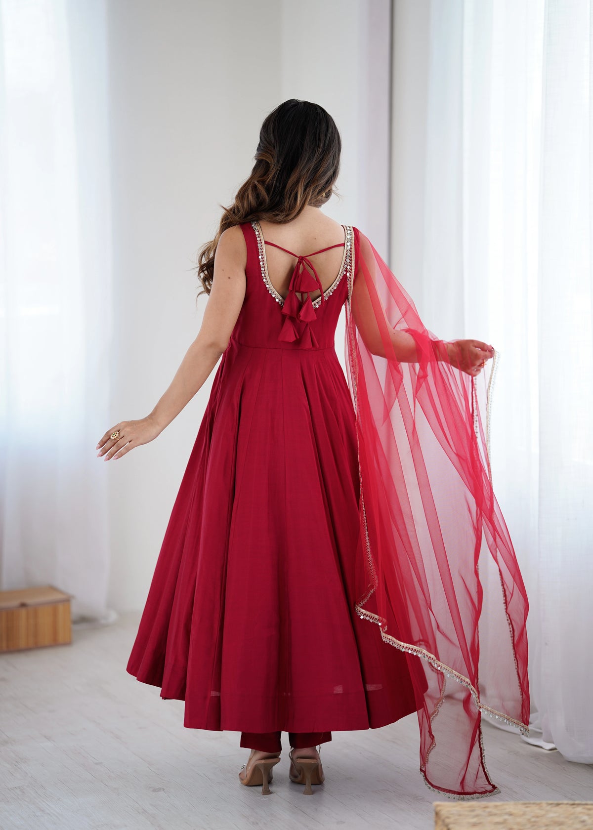 Maroon Maya Chanderi Anarkali set – Kalyanja. 