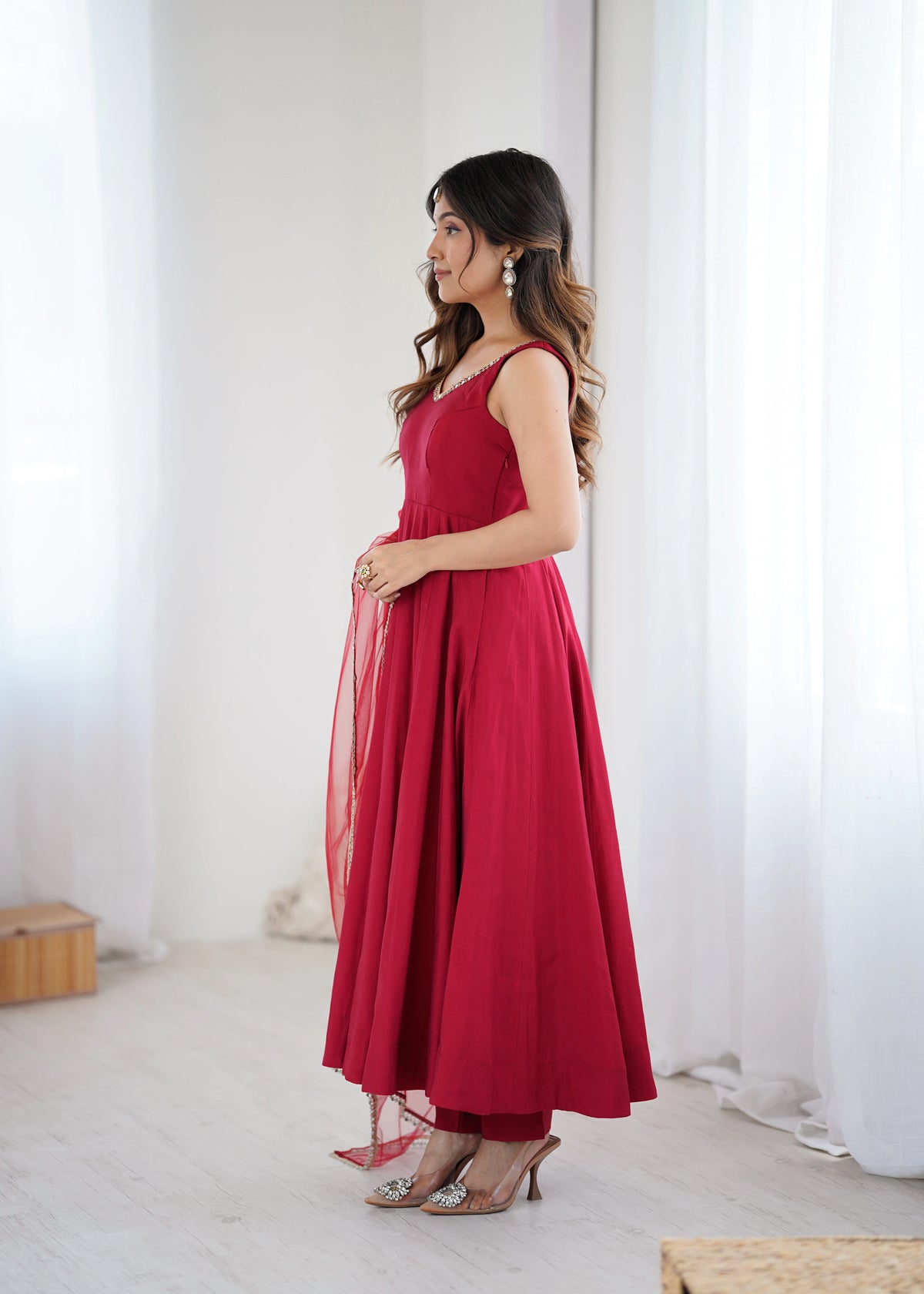 Maroon Maya Chanderi Anarkali set – Kalyanja. 