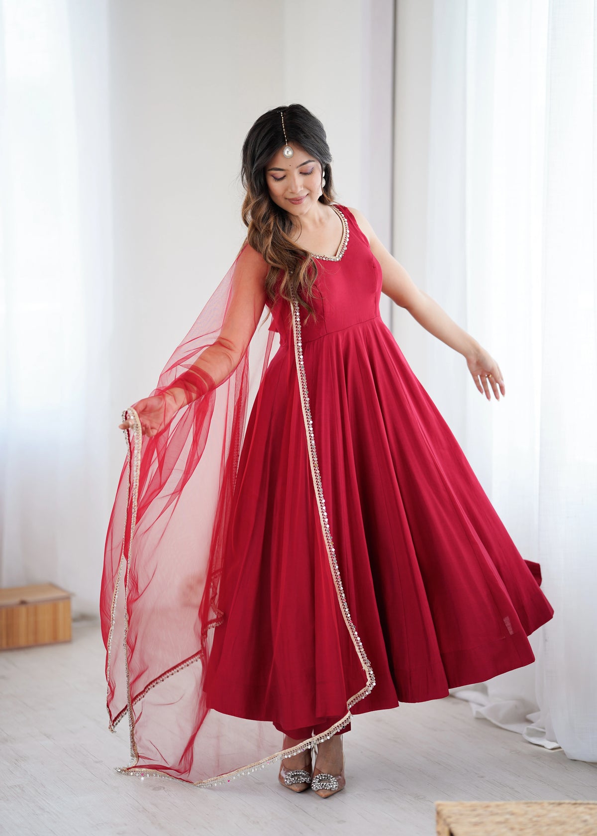 Maroon Maya Chanderi Anarkali set – Kalyanja. 