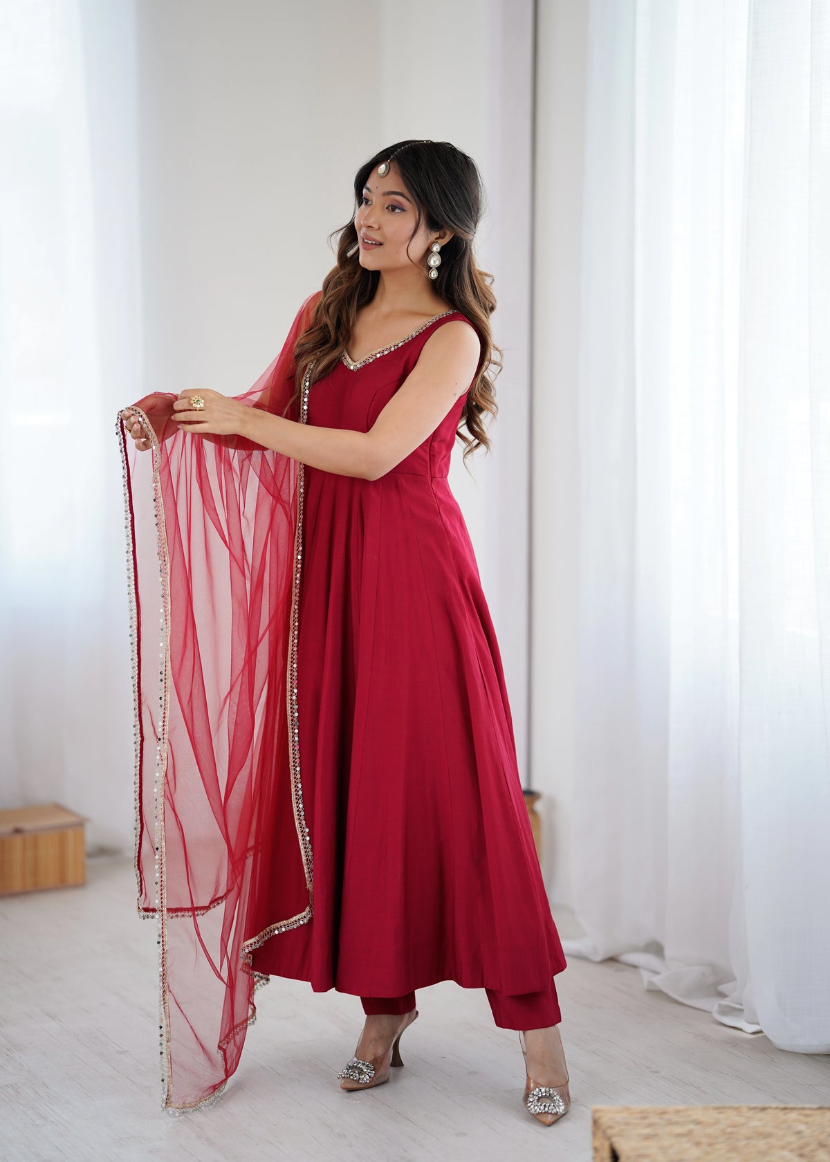 Maroon Maya Chanderi Anarkali set – Kalyanja. 