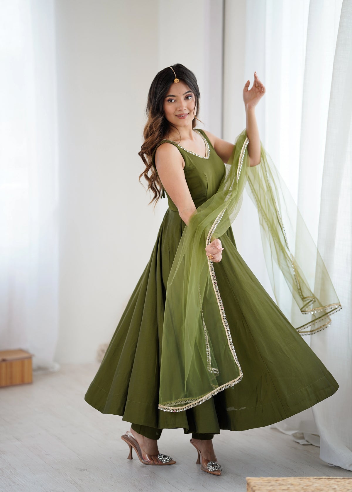 mehendi yoke fancy lace romansilk chanderi gown