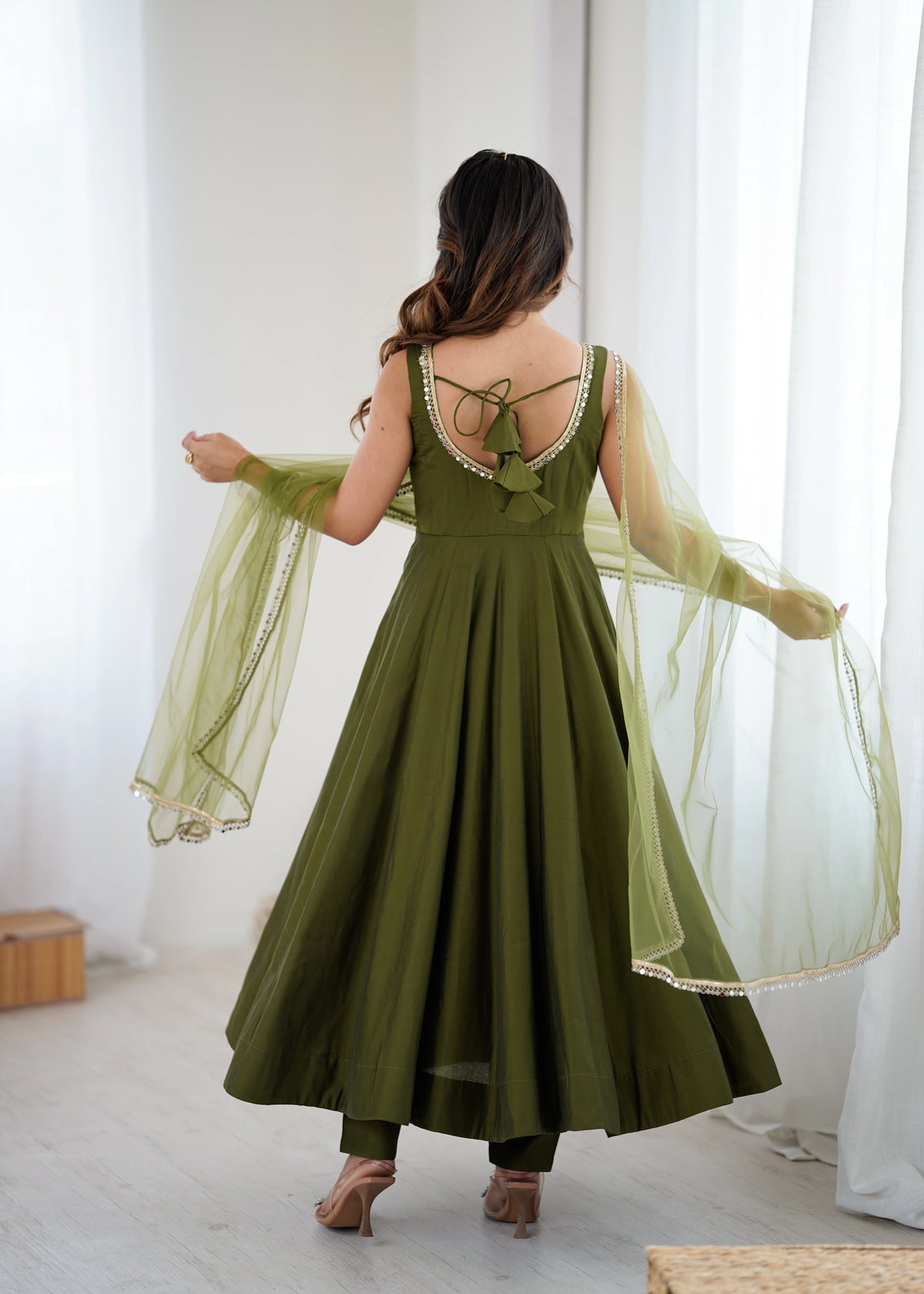 mehendi yoke fancy lace romansilk chanderi gown