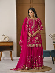 Dark Pink Chinon Silk Lehenga