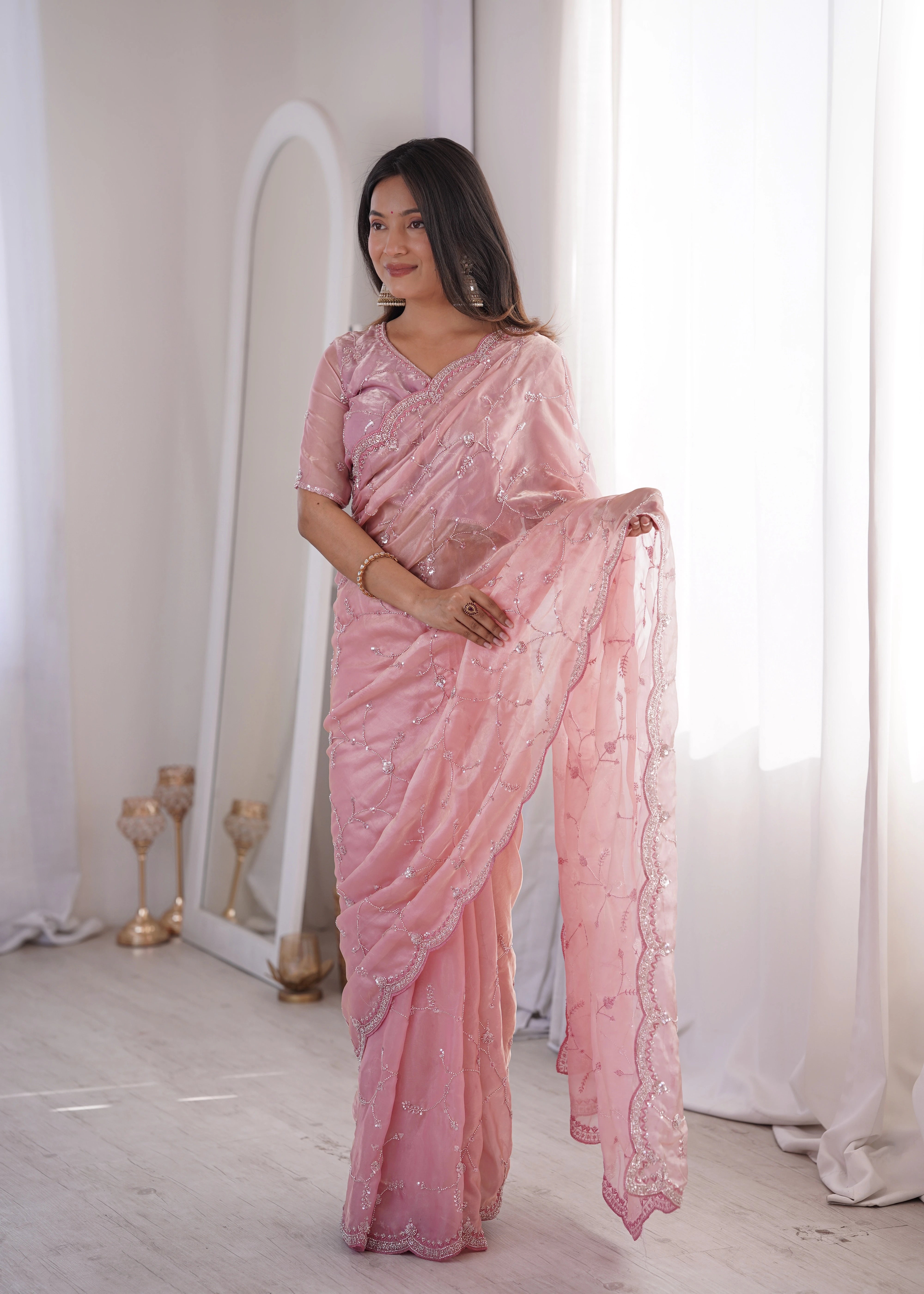 Light Pink Fendy Silk Saree