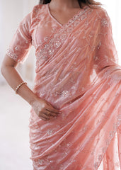 Soft Peach Fendy Silk Saree