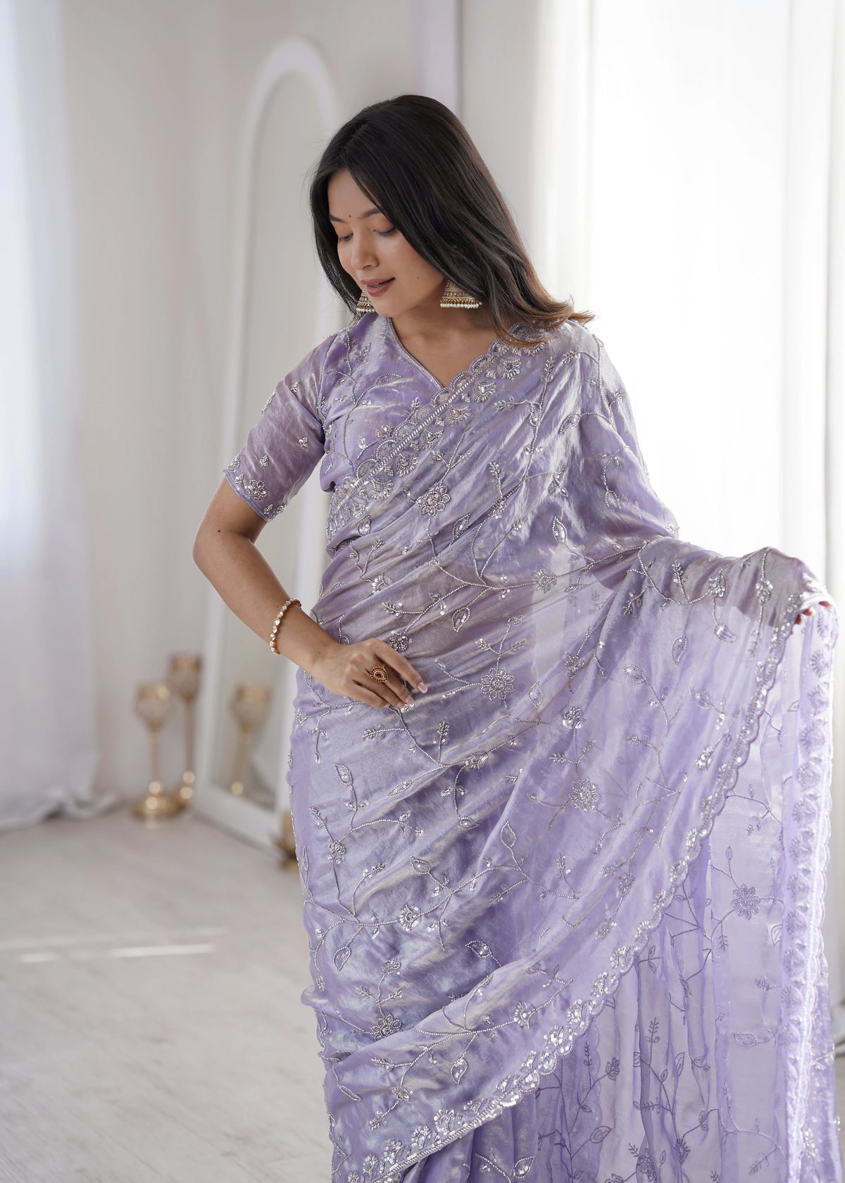 Lavender Fendy Silk Saree