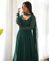 Dark Green Laheriya Print Fox Georgette Suit
