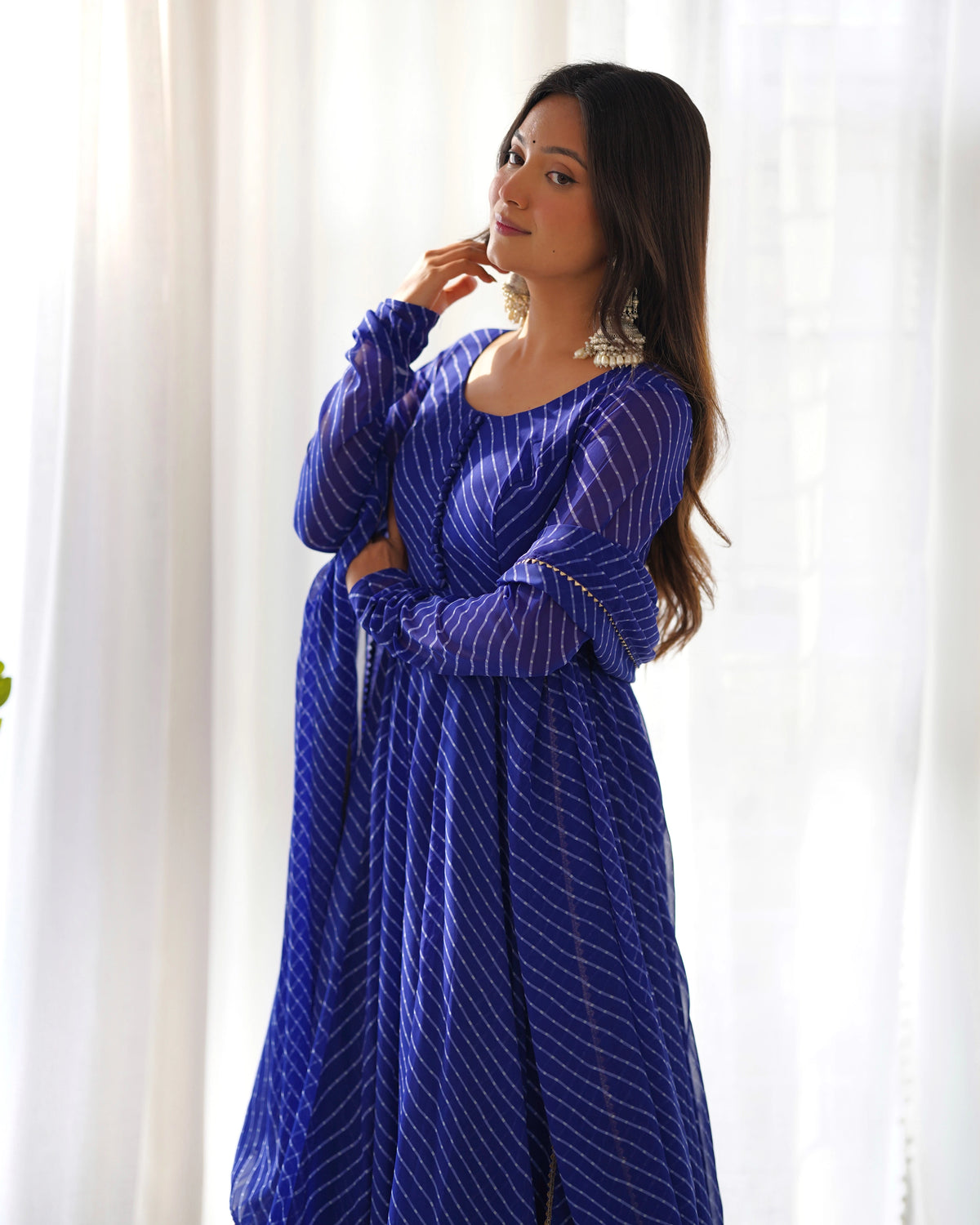 Blue Laheriya Print Fox Georgette Suit - kalyanja 