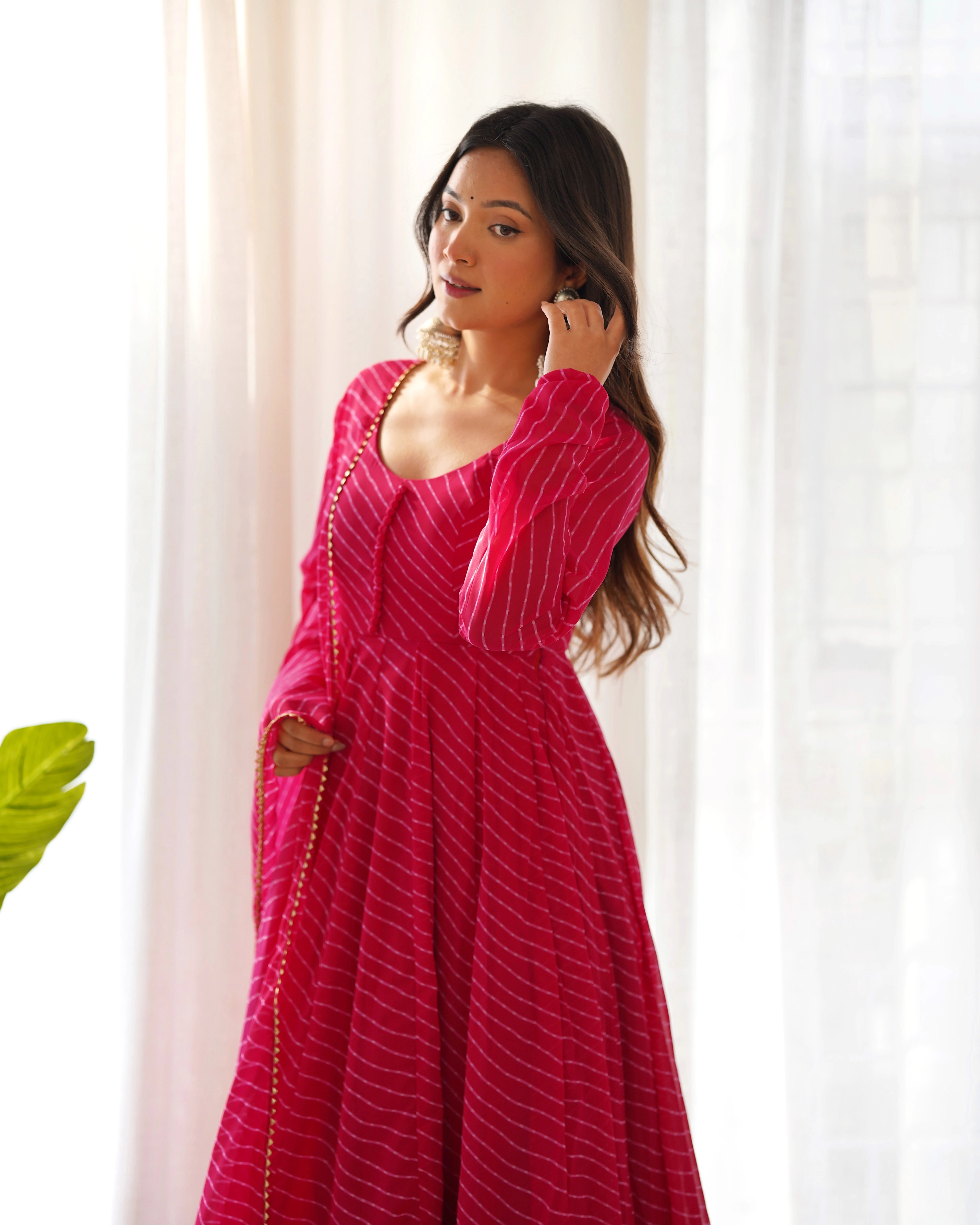 Dark Pink Laheriya Print Fox Georgette Suit – Kalyanja
