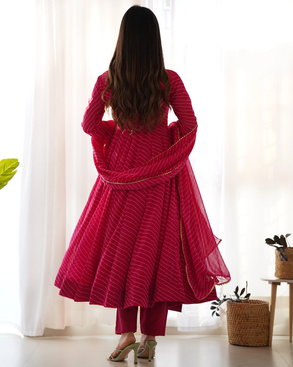 Dark Pink Laheriya Print Fox Georgette Suit