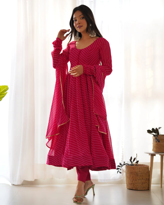 Dark Pink Laheriya Print Fox Georgette Suit – Kalyanja