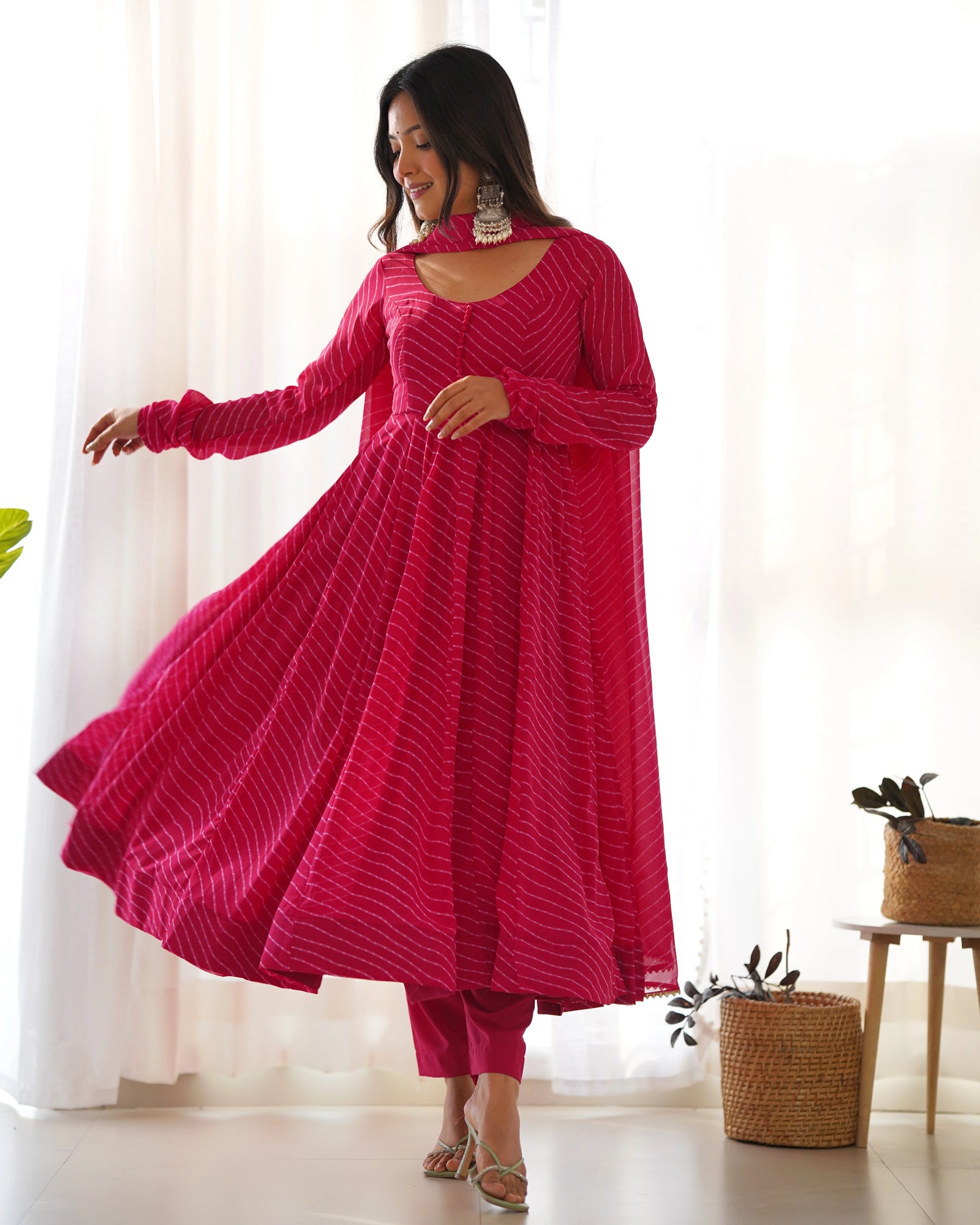 Dark Pink Laheriya Print Fox Georgette Suit - kalyanja