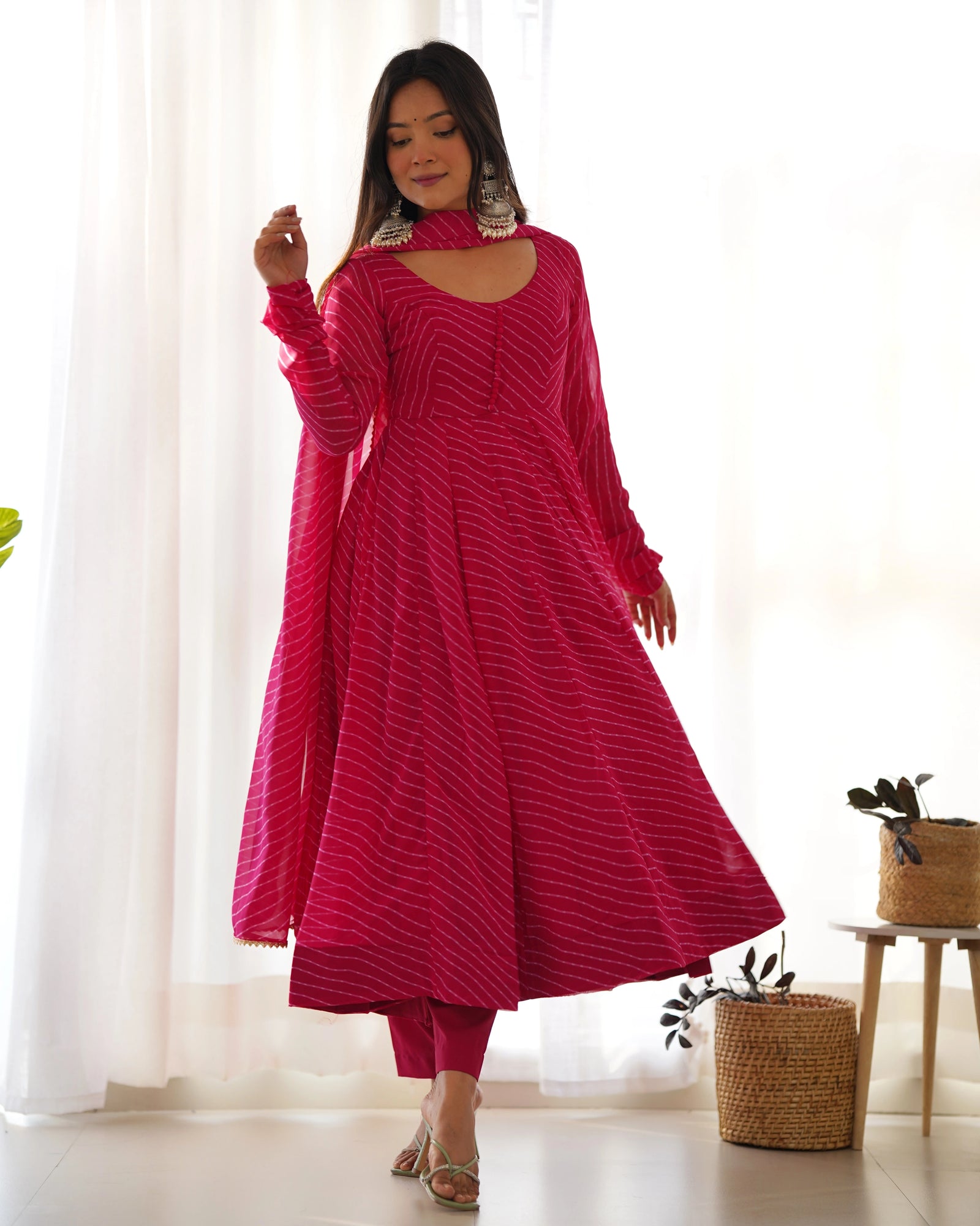 Dark Pink Laheriya Print Fox Georgette Suit - kalyanja