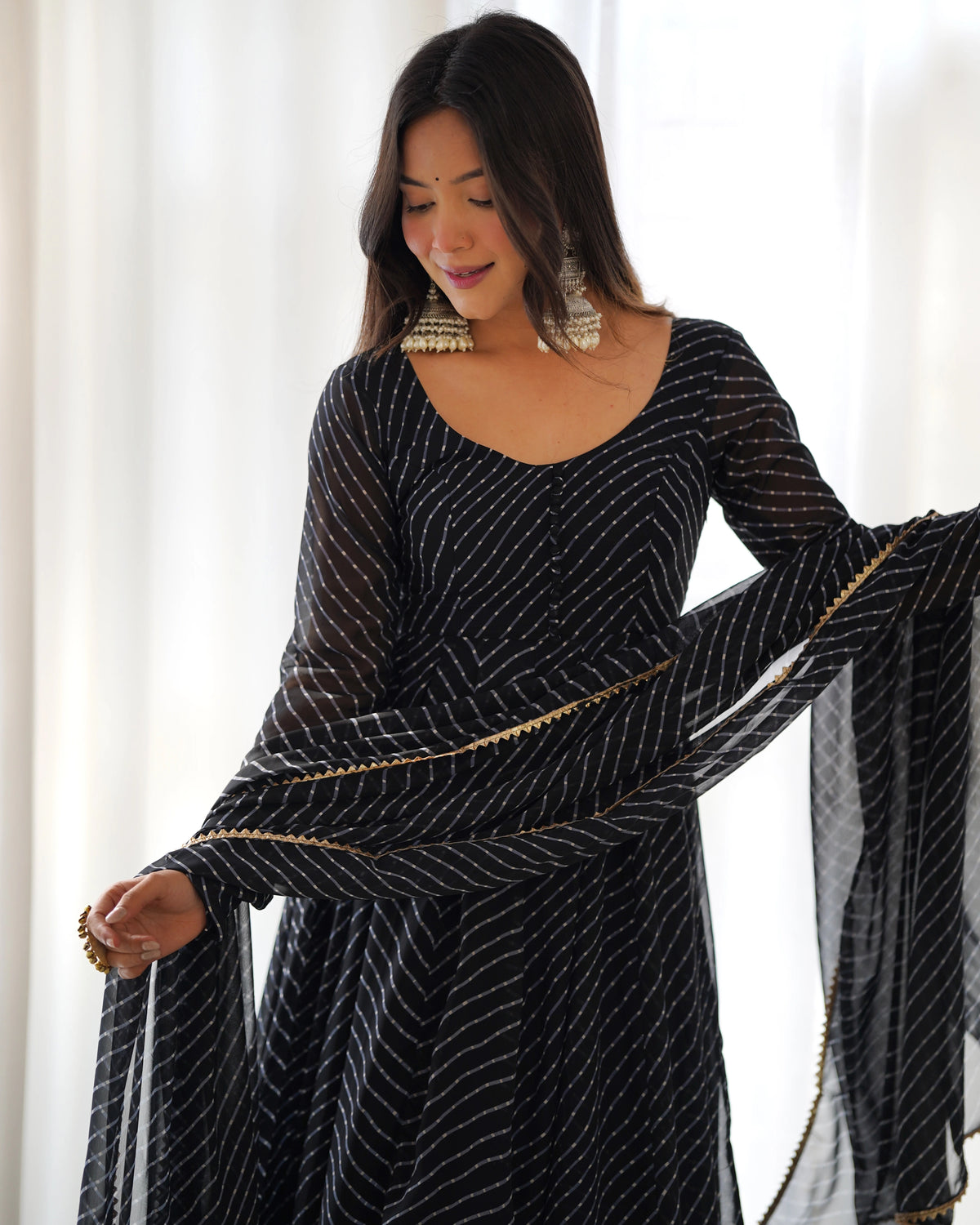 Black Laheriya Print Fox Georgette Suit - kalyanja