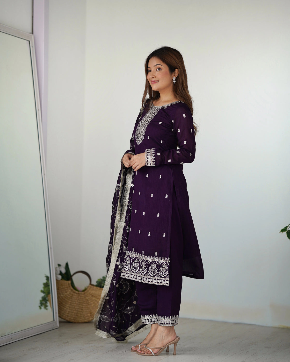 Purple Zari Embroidery & Sequin Work Rangoli Silk Suit - kalyanja