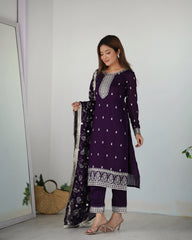 Purple Zari Embroidery & Sequin Work Rangoli Silk Suit