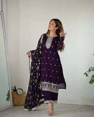 Purple Zari Embroidery & Sequin Work Rangoli Silk Suit