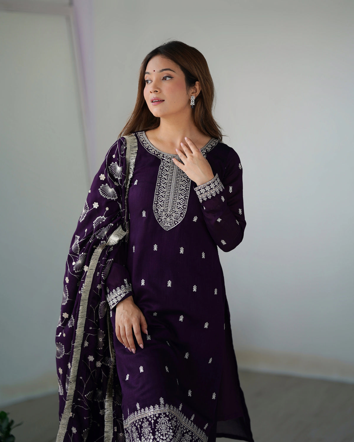 Purple Zari Embroidery & Sequin Work Rangoli Silk Suit - kalyanja
