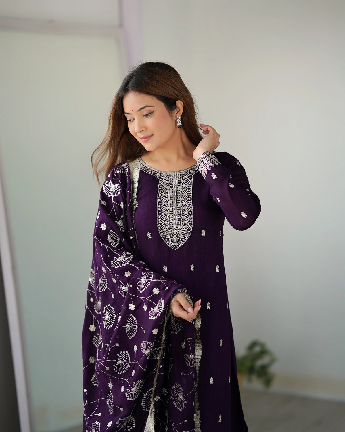 Purple Zari Embroidery & Sequin Work Rangoli Silk Suit - kalyanja