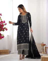 Black Zari Embroidery & Sequin Chinon Silk Suit