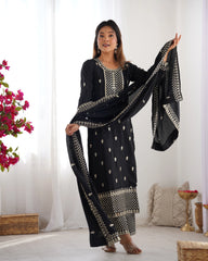 Black Zari Embroidery & Sequin Chinon Silk Suit