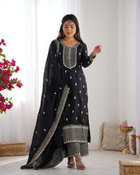 Black Zari Embroidery & Sequin Chinon Silk Suit