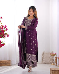Wine Zari Embroidery & Sequin Chinon Silk Suit
