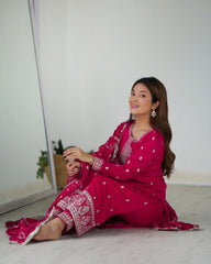 Dark Pink Zari Embroidery & Sequin Work Rangoli Silk Suit