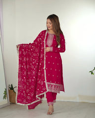 Dark Pink Zari Embroidery & Sequin Work Rangoli Silk Suit