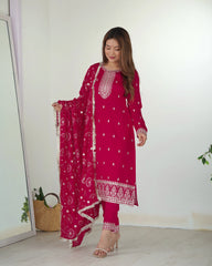 Dark Pink Zari Embroidery & Sequin Work Rangoli Silk Suit