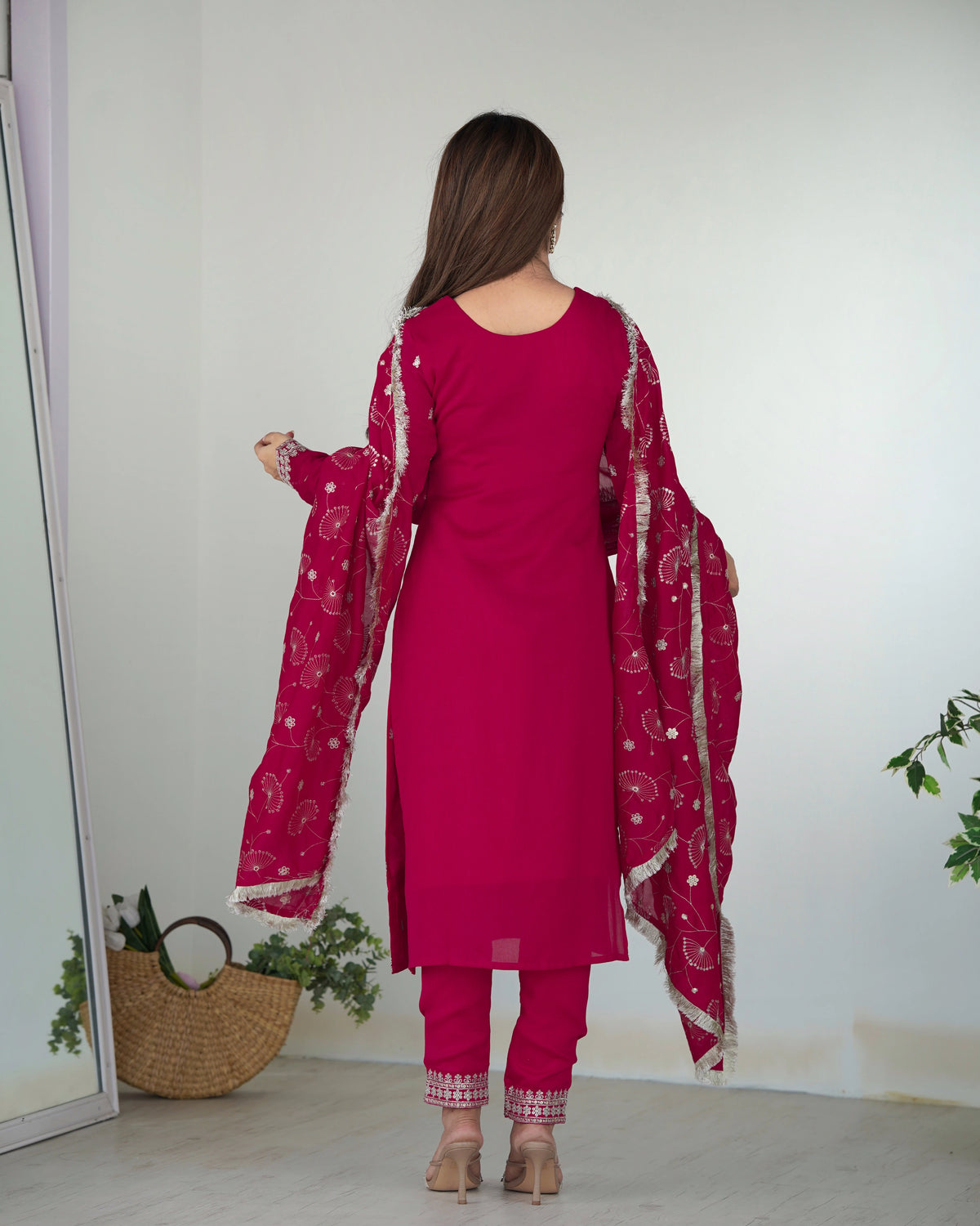 Dark Pink Zari Embroidery & Sequin Work Rangoli Silk Suit