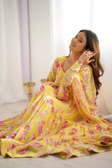 Yellow Floral Printed Fox Georgette Suit