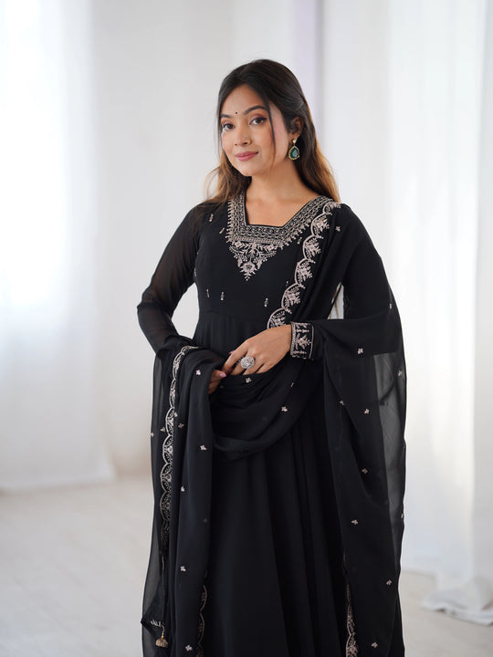 Black Zari Embroidery Fox Georgette Suit – Kalyanja  