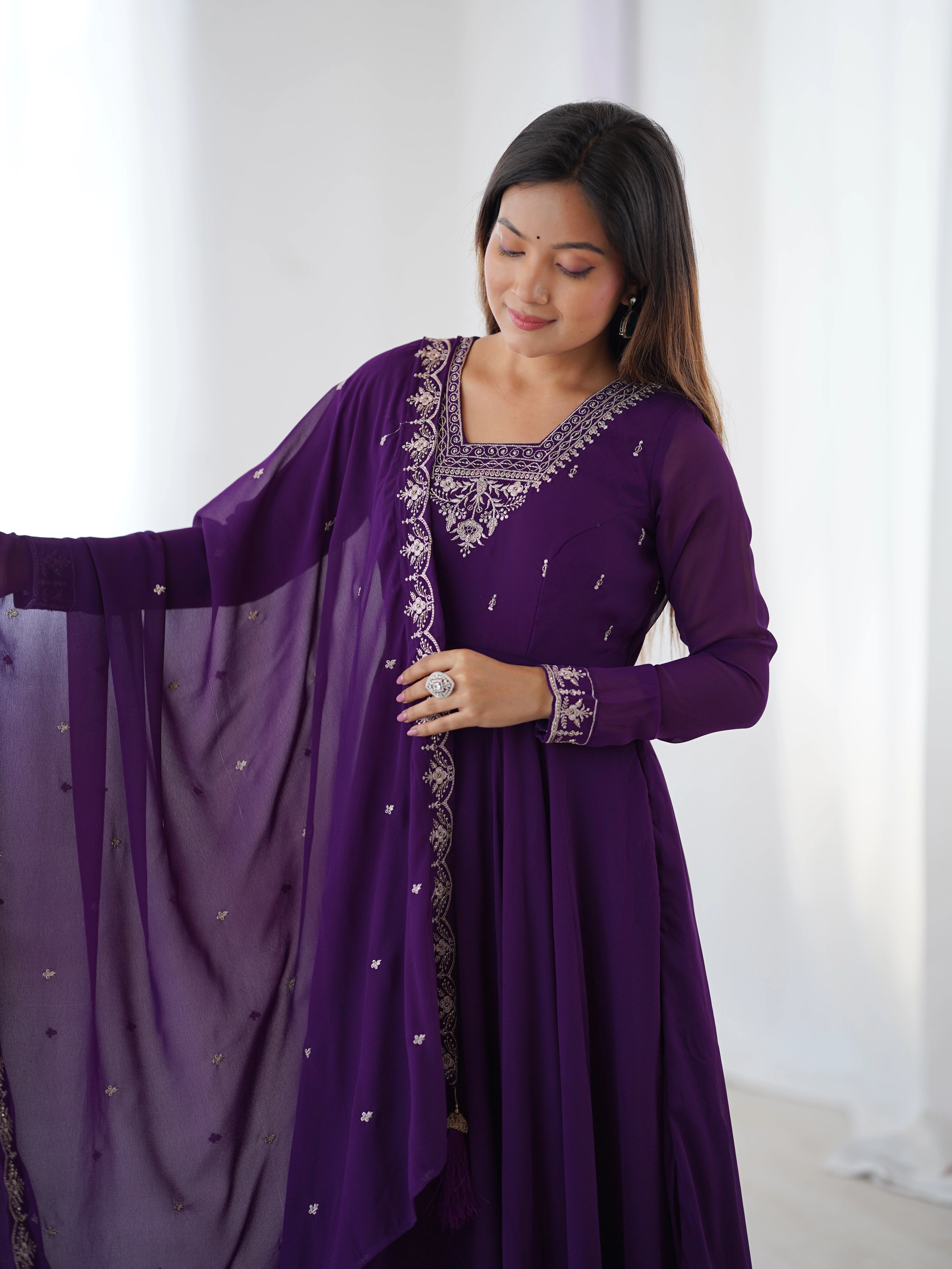 Purple Zari Embroidery Fox Georgette Suit